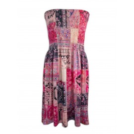 Strapless Boho-Chic Bandeau Dress - Smock Dress with Smock Button Closure, Smock Panel & Smock Pocket - All-Season Casual to Dressy Wear, Random Size Shipment (Machine Washable) - Boho Wedding Guest Outfit, Vacation Dress