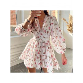 Women's Elegant Lace V-Neck Short Dress with Fitted Bodice & Flared - Mid-Length Wedding Guest Dress, Prom Dress, Special Occasion Outfit - Machine Washable (No underwire for)