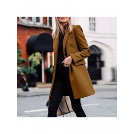 Women's Elegant Blazer Trench Coat Jacket - Button Front Closure Lapel Collar Shacket Cardigan Overcoat, Loose Fit All-Season Outerwear, Casual to Professional Wear (Single-Breasted Button for, Solid Color)