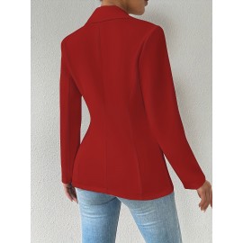 Women'S Elegant Oversized Tailored Blazer Jacket - Solid Color Winter Warmth Long Sleeve Single-Breasted Button Front Closure, Structured Loose Fit Casual to Formal Coat for Office, Business & Casual Attire - Versatile All-Season Outerwear (Autumn/W