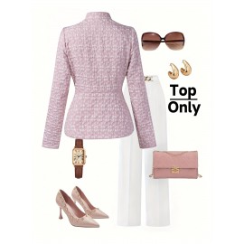 Women'S Elegant Pink Jacquard Coat - Chic Office to Party Outfit, All-Season Formal & Casual Outerwear, Button Front Closure, Structured Fit for Christmas, New Year, Everyday Special Events - Women'S Fashion Coat, Christmas Attire