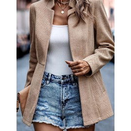 Women'S Elegant Thick Winter Coat - Self-Cleaning Jacquard Patchwork Striped Blazer, Loose-Fit Long Sleeve Single-Button Closure, Warm Casual to Formal Outerwear for Fall & Winter, Durable & Easy-Care (No Ironing) - Versatile for Jeans & Dresses