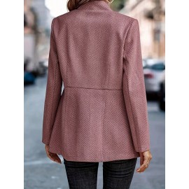 Women'S Elegant Thick Winter Coat - Self-Cleaning Jacquard Patchwork Striped Blazer, Loose-Fit Long Sleeve Single-Button Closure, Warm Casual to Formal Outerwear for Fall & Winter, Durable & Easy-Care (No Ironing) - Versatile for Jeans & Dresses