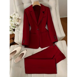 Solid Color Single Button Long Sleeve Single-Breasted Waistcoat Suit Pants Two-Piece Set