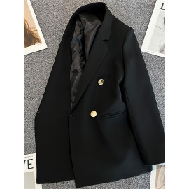 Women's Bright Orange Double-Breasted Lapel Blazer - Oversized Loose-Fit Winter Coat with Pockets, Long Sleeve Tailored Jacket for, Casual & Formal Events, Machine Washable (Vibrant Solid Color Outerwear)