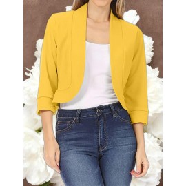 Ladies Fashion Casual Solid Color Three Quarter Sleeve Cardigan | Short Small Coat Coats for Ladies Blazers, Front Open, Spring/Fall Outerwear, Loose Fit, Single Breasted, Solid Color, No