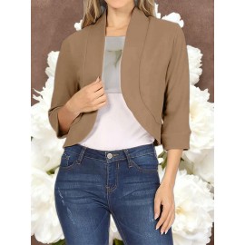 Ladies Fashion Casual Solid Color Three Quarter Sleeve Cardigan | Short Small Coat Coats for Ladies Blazers, Front Open, Spring/Fall Outerwear, Loose Fit, Single Breasted, Solid Color, No