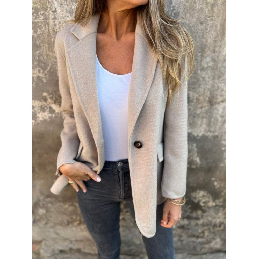 Elegant Lapel Button-Front Fake Pocket Suit Jacket - H-Line Regular Length Winter Coat, Machine Washable Solid Color Blazer for, Weddings & Semi-Formal Events