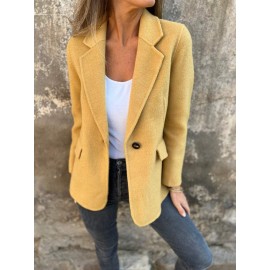 Elegant Lapel Button-Front Fake Pocket Suit Jacket - H-Line Regular Length Winter Coat, Machine Washable Solid Color Blazer for, Weddings & Semi-Formal Events