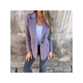 Elegant Lapel Button-Front Fake Pocket Suit Jacket - H-Line Regular Length Winter Coat, Machine Washable Solid Color Blazer for, Weddings & Semi-Formal Events