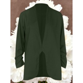 Women Fashion Solid Color Open Front Long Elastic Sleeves Suit Loose Blazers | Chic Outerwear, Single Breasted, Regular Length, Suitable for Everyday & Formal Outfits, Spring/Fall Essential