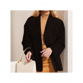 Women's Elegant Retro Brown Winter Blazer Jacket - Oversized Collar & Button Front, Single-Breasted Closure, Long Sleeve Coat for Fall/Winter, Casual & Professional Wear (Size Chart Recommended)