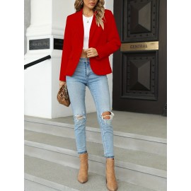 Women's Elegant Slim-Fit H-Line Blazer Jacket with Lapel Collar & Single-Button Closure - Solid Color Work Office Blazer, Machine Washable, Year-Round Professional Outerwear