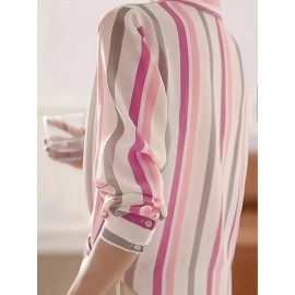 Women'S Casual Striped Long Sleeve Shirt - And Vertical Stripes, Lightweight, Classic Collar Design, Versatile for Spring/Summer/Fall