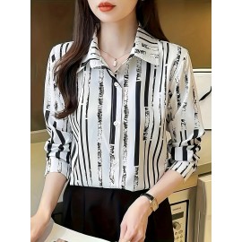 Women'S Casual Striped Long Sleeve Shirt - And Vertical Stripes, Lightweight, Classic Collar Design, Versatile for Spring/Summer/Fall