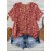 Women'S Red & White Floral Print V-Neck Short Sleeve Blouse - Lightweight Summer Shirt with Relaxed Fit, Machine Washable Nontransparent Fabric, Elegant Casual Top for Beach Outfits, Casual Attire & Semi-Formal Events, Breathable V-Neck Design with