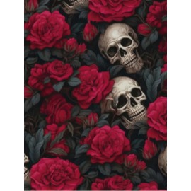 Women'S Gothic Floral & Skull Print Blouse - Red Roses & Skulls on Red Background, All-Season Casual Shirt with Collar & Button Front, Non-stretch Fabric For Halloween, Parties, Everyday Outfits - Women'S Clothing, Halloween Clothes, Party Attire