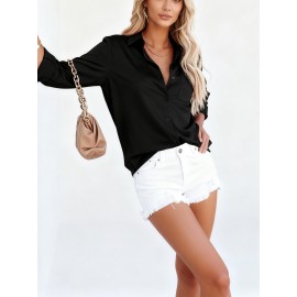 Women's Elegant Satin Business Shirt - Long Sleeve Solid Color Professional Office Blouse, Shiny Smooth Texture Dress Shirt for, Meetings & Year-Round Wear (Hand Wash/Dry Clean)