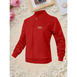 Women'S Red Midwife Graphic Zip-Up Jacket - Casual Long Sleeve Outerwear with 
