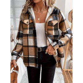 Women's -Lined Plaid Shirt Jacket - Warm Thick Winter Coat with Button Front Closure, Longline Fall Outerwear, Machine Washable Casual Blouse for Christmas & Cold Weather