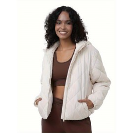 Women'S Fitted Hooded Coat with Pockets | Adjustable Drawstring Hood, Lightweight and Comfortable, Solid Color, Ideal for Autumn and Winter