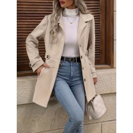 Women'S Elegant Slim-Fit Mid-Length Coat - Lapel Collar Button Front Closure, Vibrant Red Winter Warm Coat with Belt, Structured Tailored Design for Casual & Formal Outfits, Versatile Outerwear for Fall and Winter Seasons, Elegant Coat for Women