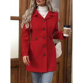Women'S Elegant Slim-Fit Mid-Length Coat - Lapel Collar Button Front Closure, Vibrant Red Winter Warm Coat with Belt, Structured Tailored Design for Casual & Formal Outfits, Versatile Outerwear for Fall and Winter Seasons, Elegant Coat for Women