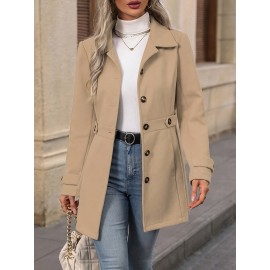 Women'S Elegant Slim-Fit Mid-Length Coat - Lapel Collar Button Front Closure, Vibrant Red Winter Warm Coat with Belt, Structured Tailored Design for Casual & Formal Outfits, Versatile Outerwear for Fall and Winter Seasons, Elegant Coat for Women