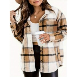 [Plaid Shacket] Plaid Shacket - Women's Long Sleeve Button Overshirt W/ Mid-Weight Warmth | Fall Layering Staple For Work, Weekend & Date Nights