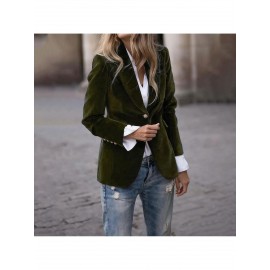 Women'S Winter Solid Color Tailored Suit Jacket - Casual to Semi-Formal Coat with Zipper Closure, H-Line Silhouette & Round Neck, Long Sleeve Layering Outerwear for Fall/Winter, Versatile Cardigan Set in GreenNavy/Charcoal - No Belt Required
