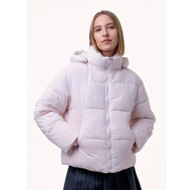 Women's Winter Fleece-Lined Hooded Jacket -Elegant Special & Relaxed Fit Coat with Zipper Front, Long Sleeve Casual Outerwear for Cold Weather, Seasonal Fashion, Warm Fabric, Cozy Material, Casual Attire