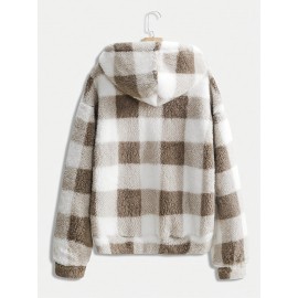 Women'S Plaid Fleece Coat - Mustard-Yellow & Checkered Winter Warmth, Soft Plush Jacket with Full-Zip Front Closure, Cozy Casual Outerwear for Fall & Winter, Winter Clothing, Fall Fashion, Stylish Outerwear, Fashion Lovers