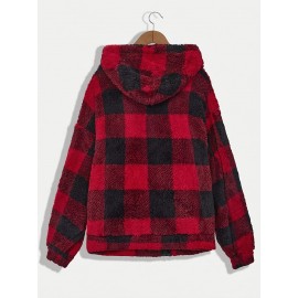 Women'S Plaid Fleece Coat - Mustard-Yellow & Checkered Winter Warmth, Soft Plush Jacket with Full-Zip Front Closure, Cozy Casual Outerwear for Fall & Winter, Winter Clothing, Fall Fashion, Stylish Outerwear, Fashion Lovers