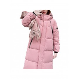 New Women'S Medium-Long -Padded Coat | Stylish Letter-Patterned Thickened Outerwear, Casual Style with Long Sleeves.