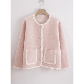 Women's Elegant Solid Color Winter Jacket - Single-Breasted Button Front Coat with Pockets, H-Line Silhouette, Long Sleeve Warm Outerwear for Fall & Winter, Casual or Dressy Occasions