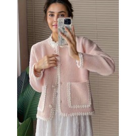 Women's Elegant Solid Color Winter Jacket - Single-Breasted Button Front Coat with Pockets, H-Line Silhouette, Long Sleeve Warm Outerwear for Fall & Winter, Casual or Dressy Occasions