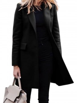 Women's Elegant Blazer Trench Coat Jacket - Button Front Closure Lapel Collar Shacket Cardigan Overcoat, Loose Fit All-Season Outerwear, Casual to Professional Wear (Single-Breasted Button for, Solid Color)