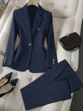 Solid Color Single Button Long Sleeve Single-Breasted Waistcoat Suit Pants Two-Piece Set