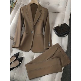 Solid Color Single Button Long Sleeve Single-Breasted Waistcoat Suit Pants Two-Piece Set