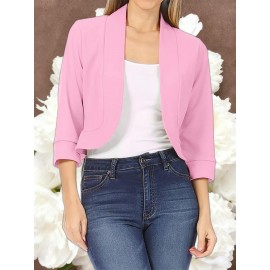 Ladies Fashion Casual Solid Color Three Quarter Sleeve Cardigan | Short Small Coat Coats for Ladies Blazers, Front Open, Spring/Fall Outerwear, Loose Fit, Single Breasted, Solid Color, No