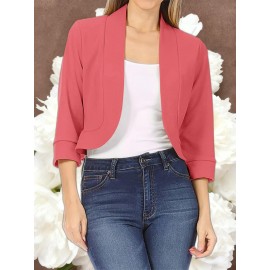 Ladies Fashion Casual Solid Color Three Quarter Sleeve Cardigan | Short Small Coat Coats for Ladies Blazers, Front Open, Spring/Fall Outerwear, Loose Fit, Single Breasted, Solid Color, No
