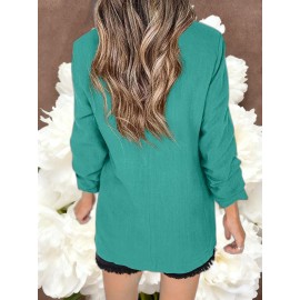 Women Fashion Solid Color Open Front Long Elastic Sleeves Suit Loose Blazers | Chic Outerwear, Single Breasted, Regular Length, Suitable for Everyday & Formal Outfits, Spring/Fall Essential