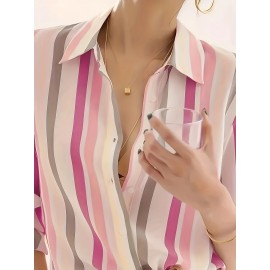 Women'S Casual Striped Long Sleeve Shirt - And Vertical Stripes, Lightweight, Classic Collar Design, Versatile for Spring/Summer/Fall