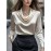 [Solid Color Versatile] Elegant Women's Long Sleeve Blouse - Soft Wrinkle-Resistant, Button-Front, Round Neck & Collar, All-Season Office Shirt