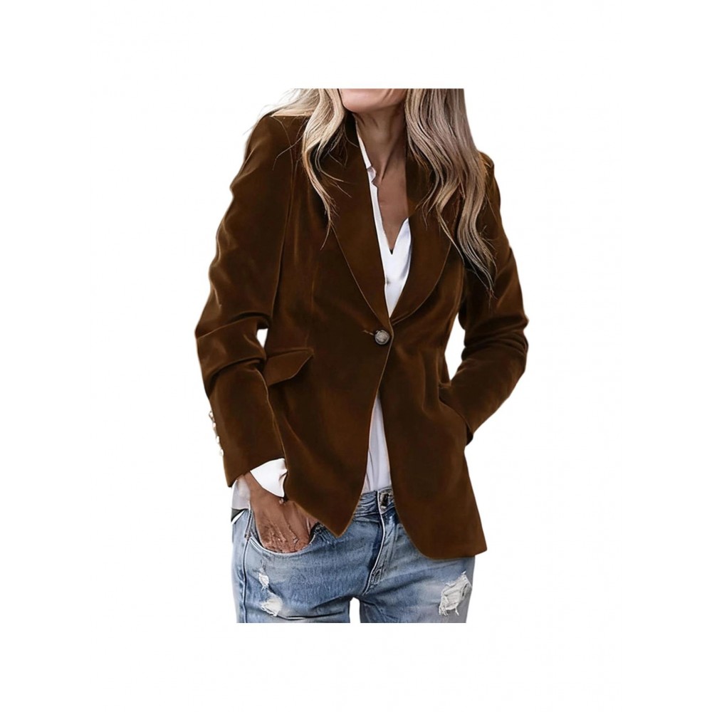 Women'S Winter Solid Color Tailored Suit Jacket - Casual to Semi-Formal Coat with Zipper Closure, H-Line Silhouette & Round Neck, Long Sleeve Layering Outerwear for Fall/Winter, Versatile Cardigan Set in GreenNavy/Charcoal - No Belt Required