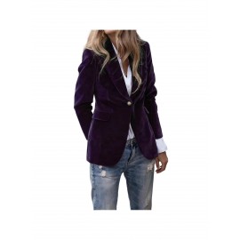 Women'S Winter Solid Color Tailored Suit Jacket - Casual to Semi-Formal Coat with Zipper Closure, H-Line Silhouette & Round Neck, Long Sleeve Layering Outerwear for Fall/Winter, Versatile Cardigan Set in GreenNavy/Charcoal - No Belt Required